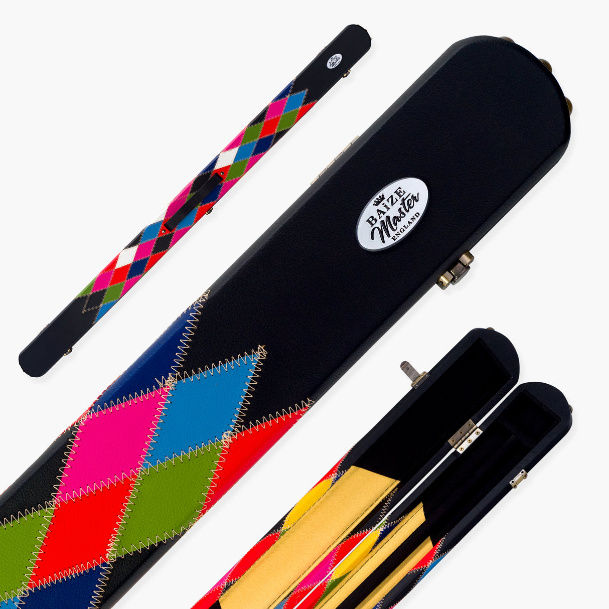 Baize Master 3/4 Joint 2 Slot DIAMONDS Luxury Round End Case with Studs - Holds 1 x ¾ Cue + Extensions and Accessories