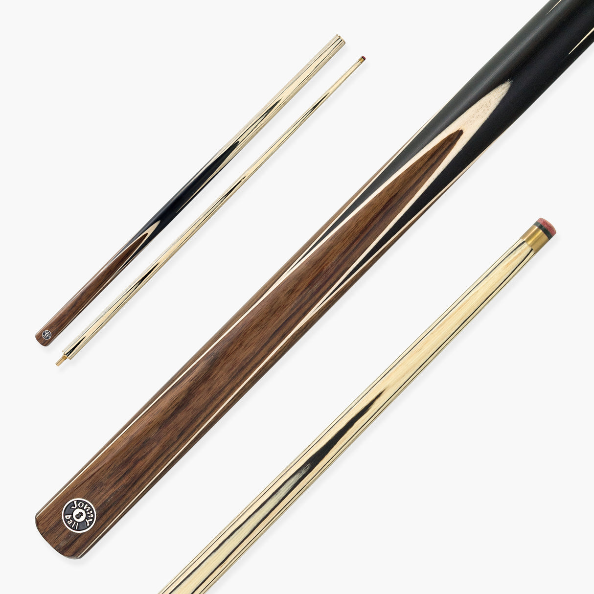 Jonny 8 Ball Walnut 57 Inch Two Piece English Pool Cue with UV Printed Ash Shaft and 8.5mm Red Layered Tip
