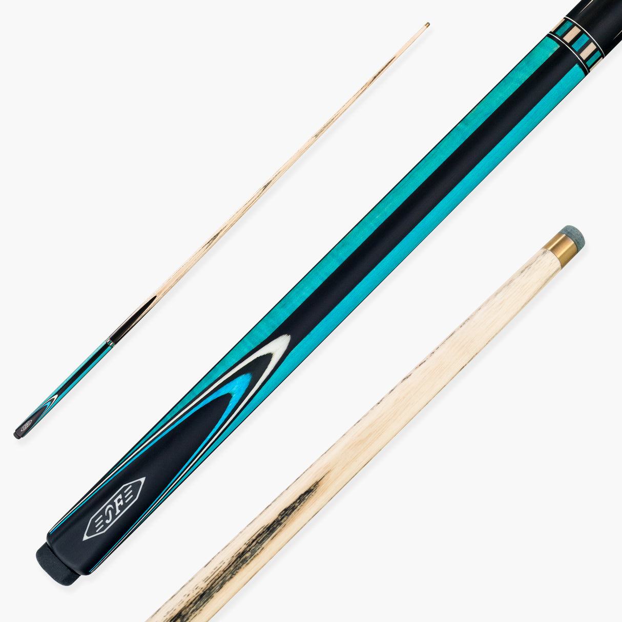 JFlowers AQUAMARINE Limited Edition 57 Inch One Piece Snooker and Pool Cue with Ebony Butt and 9.5mm Elk Master Tip