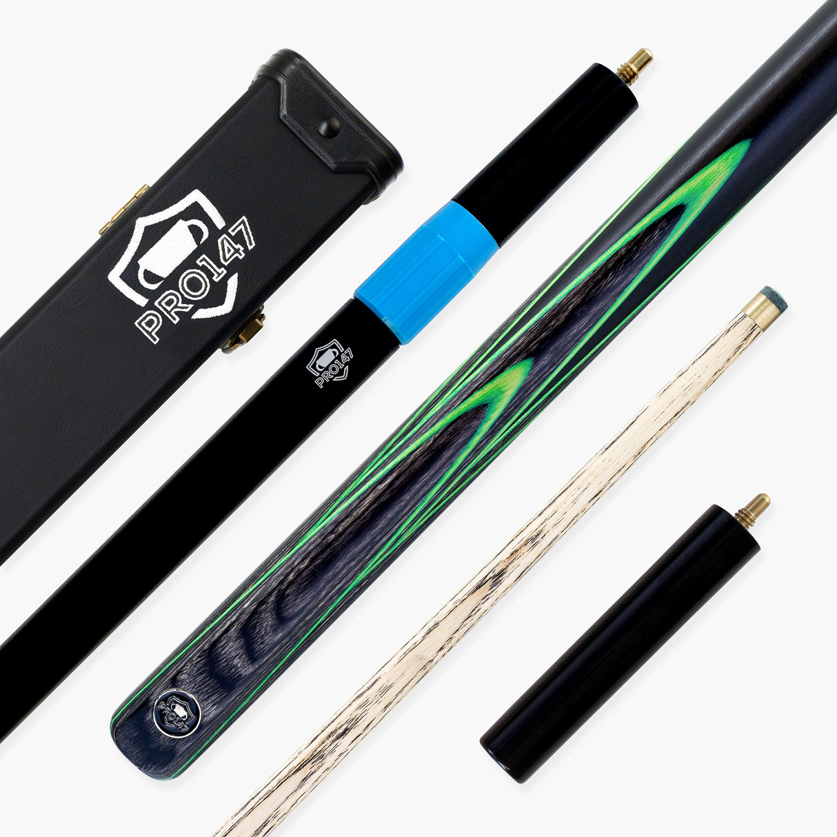 PRO147 Apollo 58 Inch 3/4 Jointed Hand Spliced Premium Snooker and Pool Cue and Case Set 9.5mm Tip