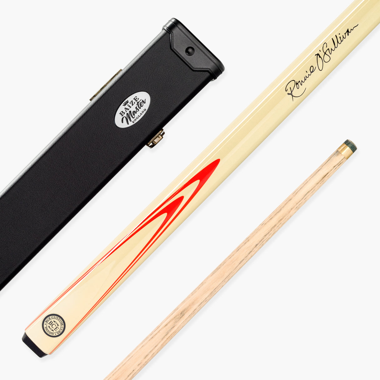 BCE Ronnie O’Sullivan Endorsed Limited Edition 2 Piece Ash Snooker and English Pool Cue and Case Set 9.5mm Tip - Orange Flare