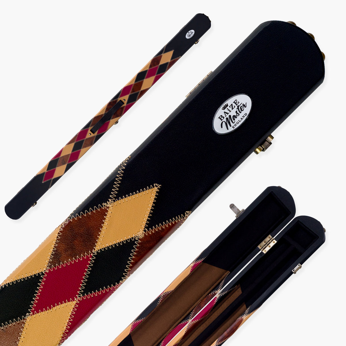 Baize Master 3/4 Joint 2 Slot DIAMONDS Luxury Round End Case with Studs - Holds 1 x ¾ Cue + Extensions and Accessories