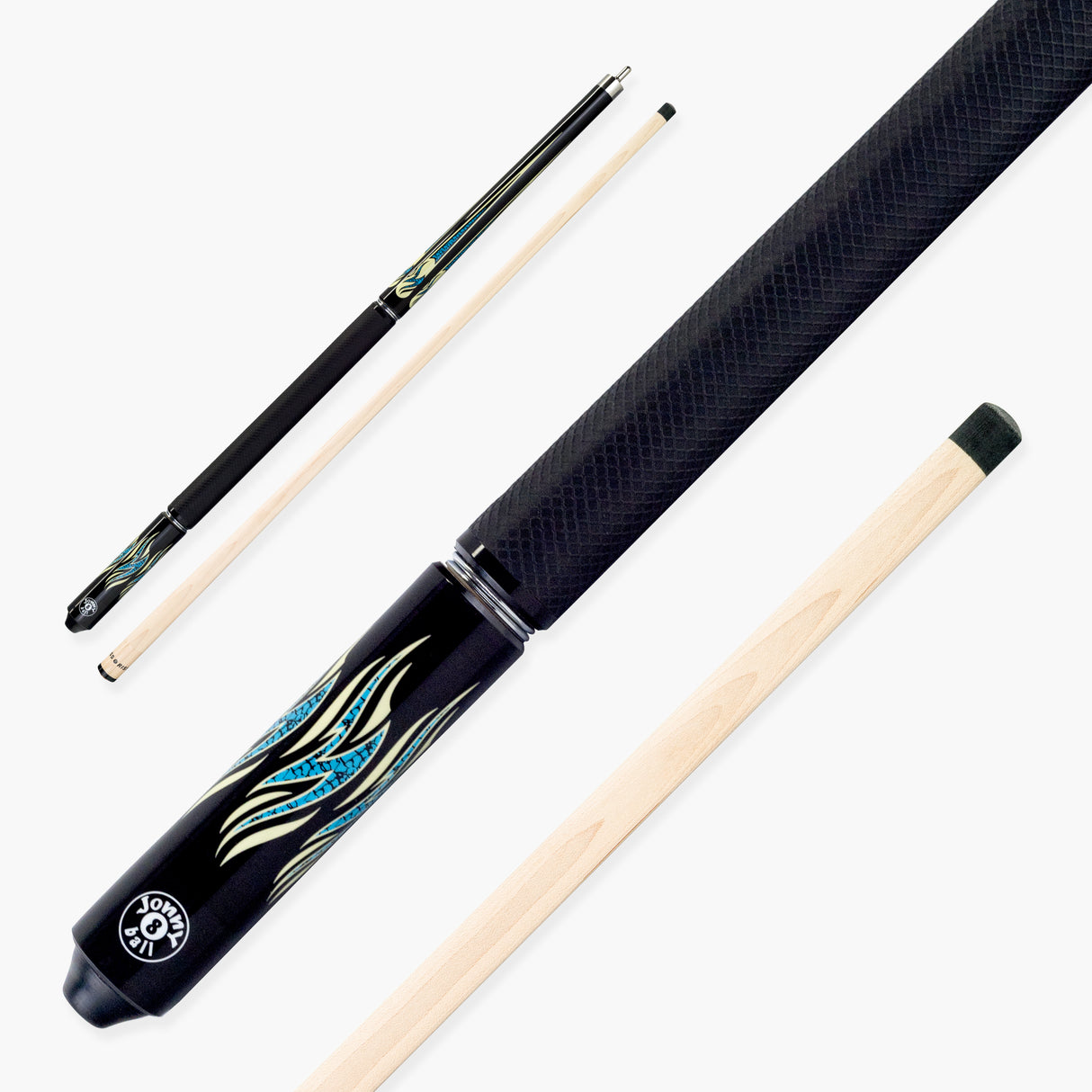 Jonny 8 Ball Aqua RISS 2 Piece American Pool Break and Jump Cue with 13mm Phenolic Tip