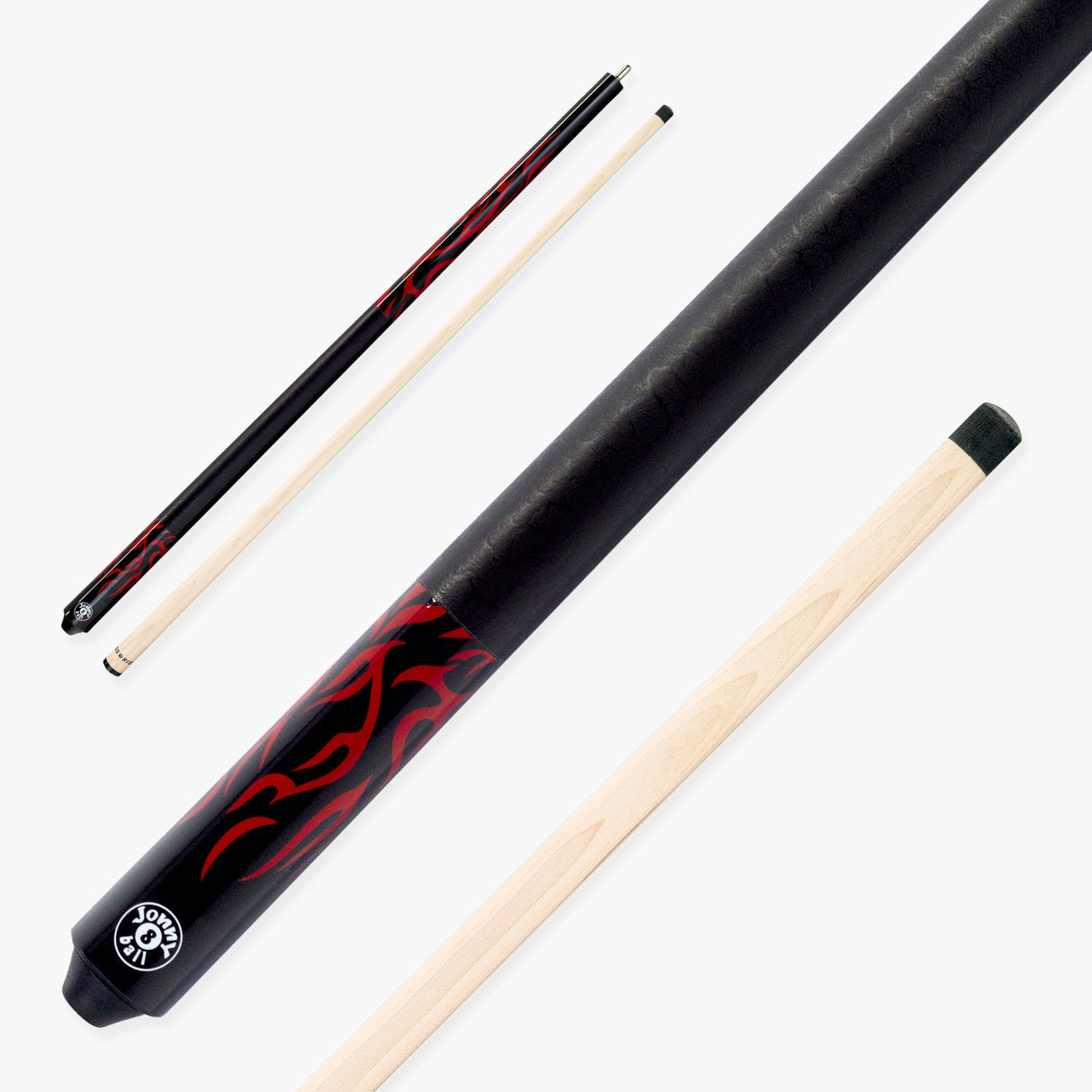 Jonny 8 Ball 2 Piece American Pool Break Cue with 13mm Phenolic Tip - BLACK