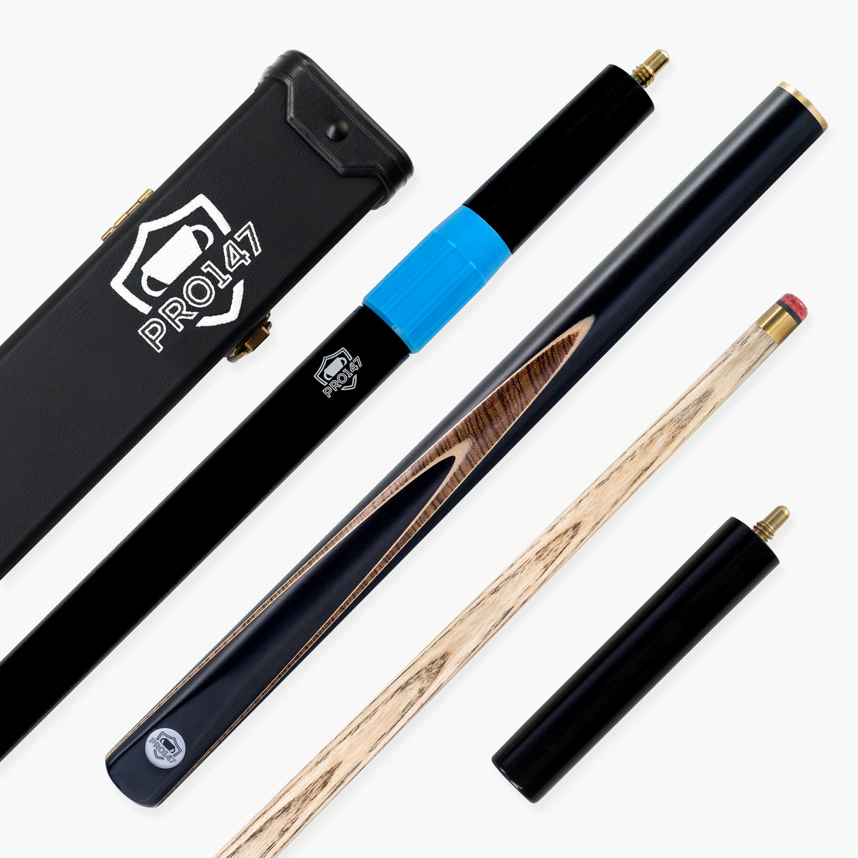 PRO147 Pearl Series Zebra 3/4 Joint Deluxe Cue and Case Set with 9.5mm Professional Red Leather Tip