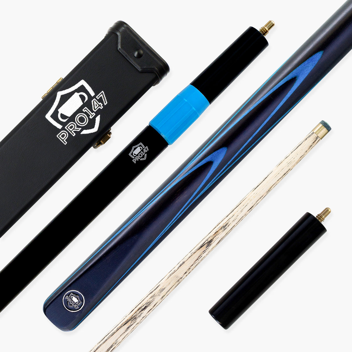 PRO147 Apollo 58 Inch 3/4 Jointed Hand Spliced Premium Snooker and Pool Cue and Case Set 9.5mm Tip