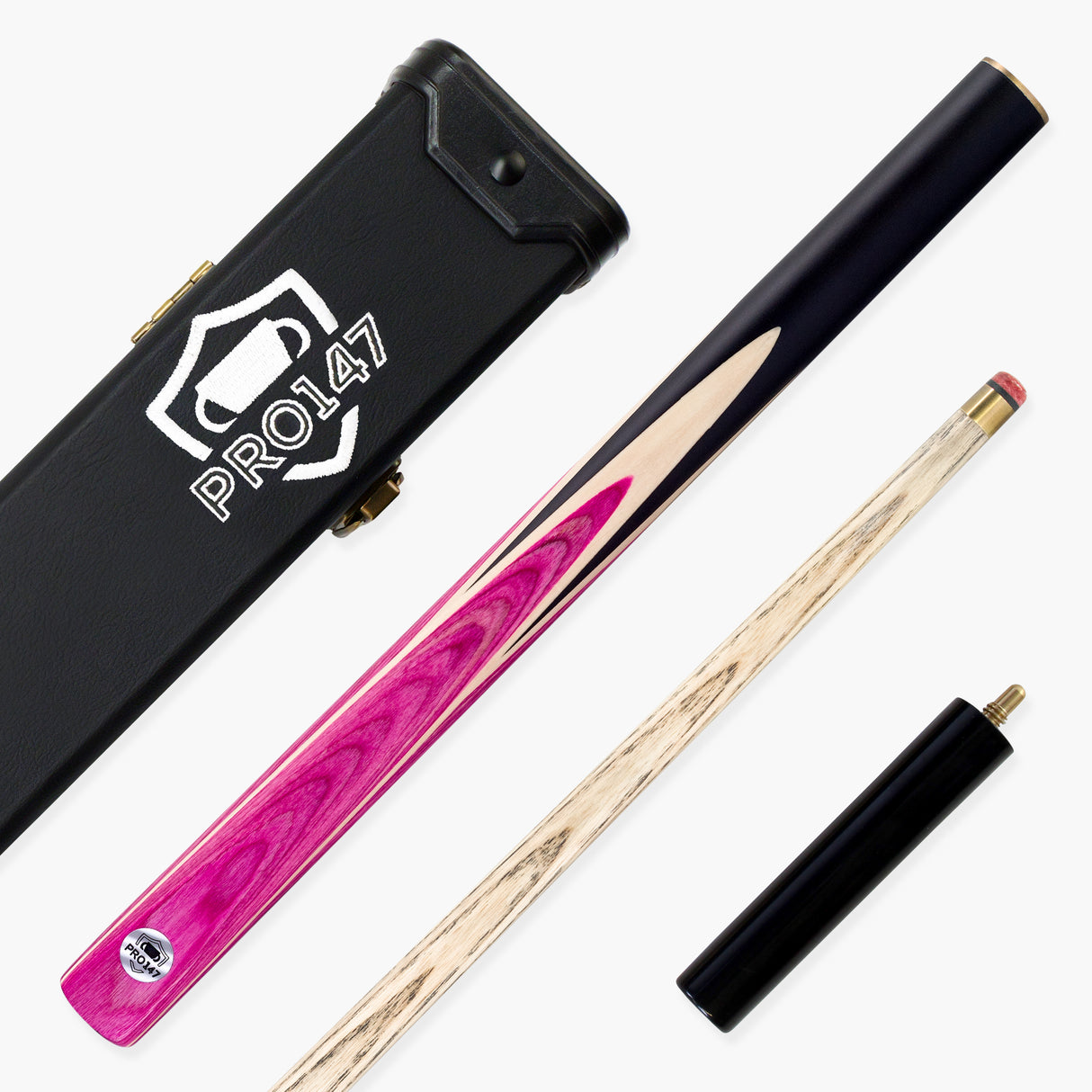 PRO147 Pink Windser 3/4 Joint Snooker and Pool Cue and Case Set 9.5mm Red Layered Tip