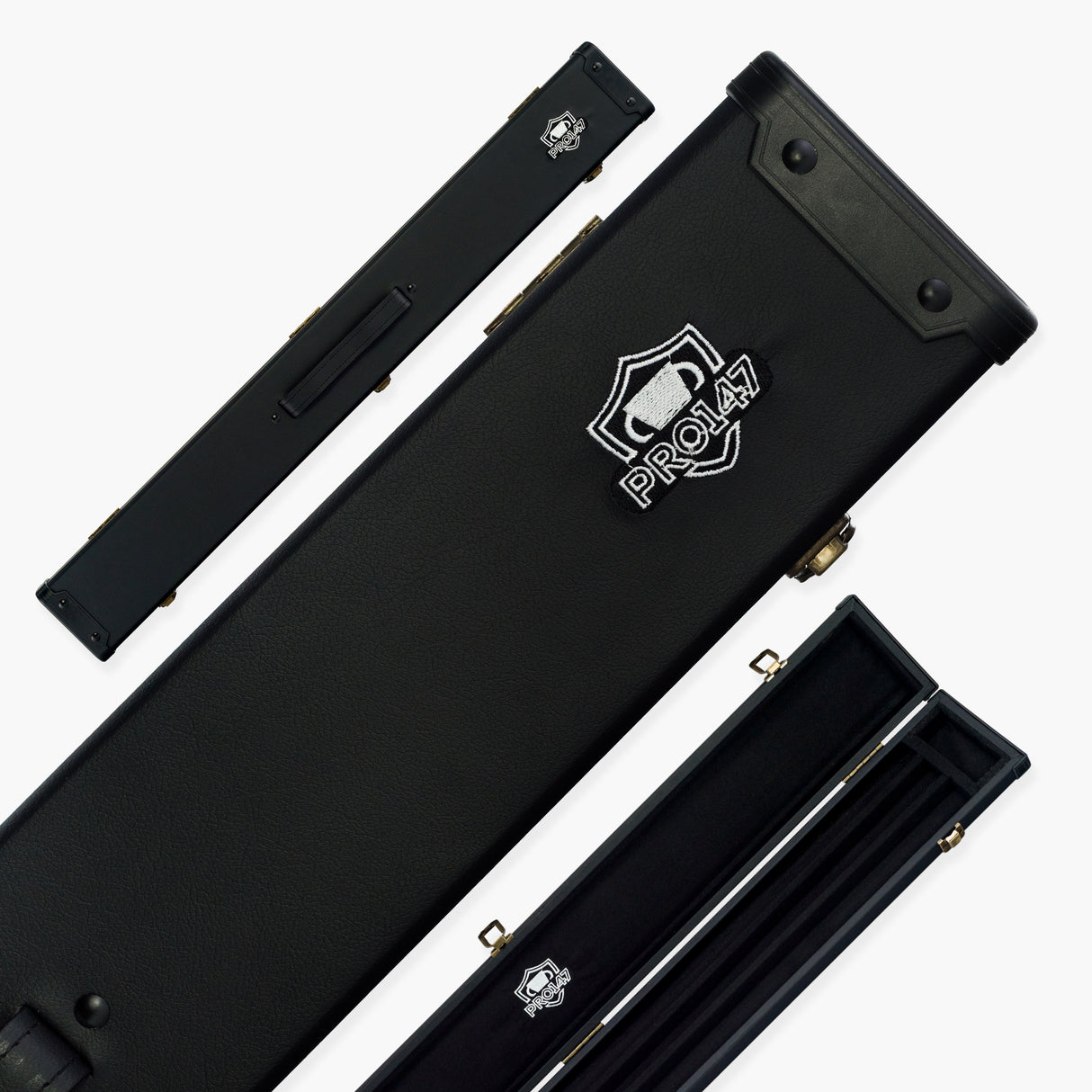 PRO147 Plain Black Deluxe 2 Piece 3 SLOT Snooker Pool Cue Case with Plastic Ends