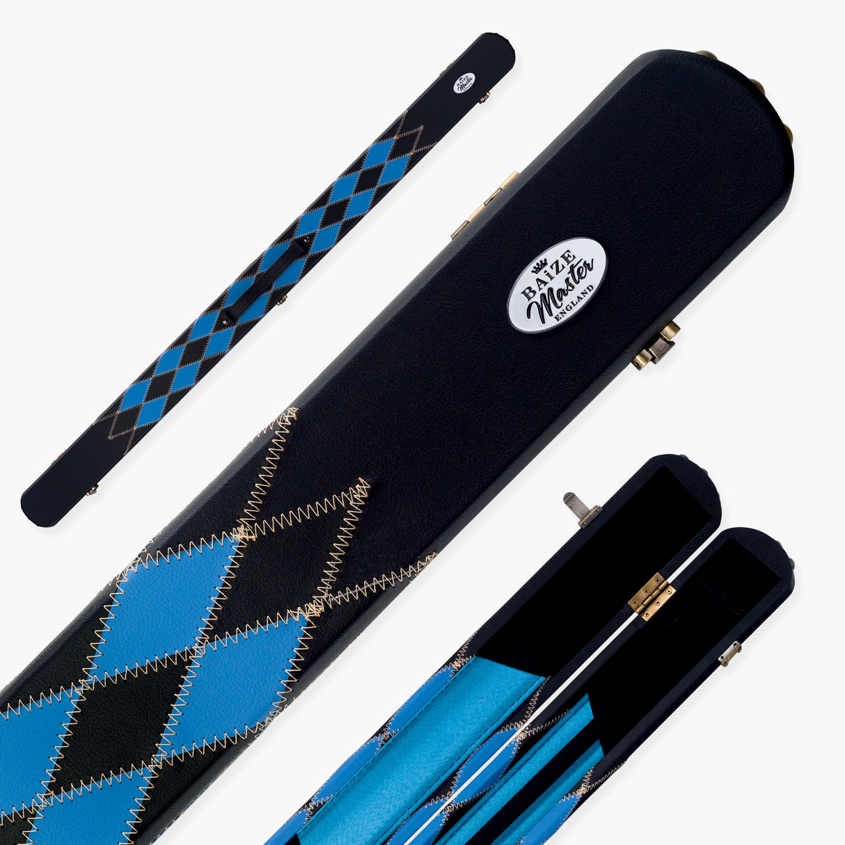 Baize Master 3/4 Joint 2 Slot DIAMONDS Luxury Round End Case with Studs - Holds 1 x ¾ Cue + Extensions and Accessories