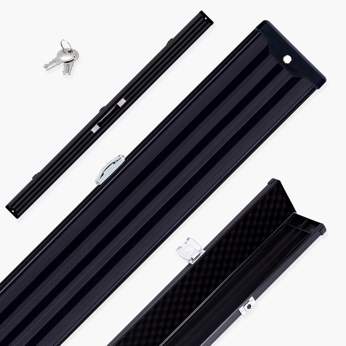1 Piece 3 Slot PRO-LOCK Aluminium Snooker and Pool Case with Plastic Ends – Holds 3 x 1 Piece Cues
