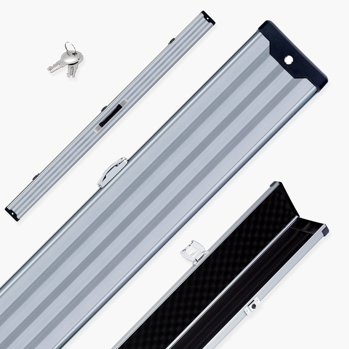 1 Piece 3 Slot PRO-LOCK Aluminium Snooker and Pool Case with Plastic Ends – Holds 3 x 1 Piece Cues