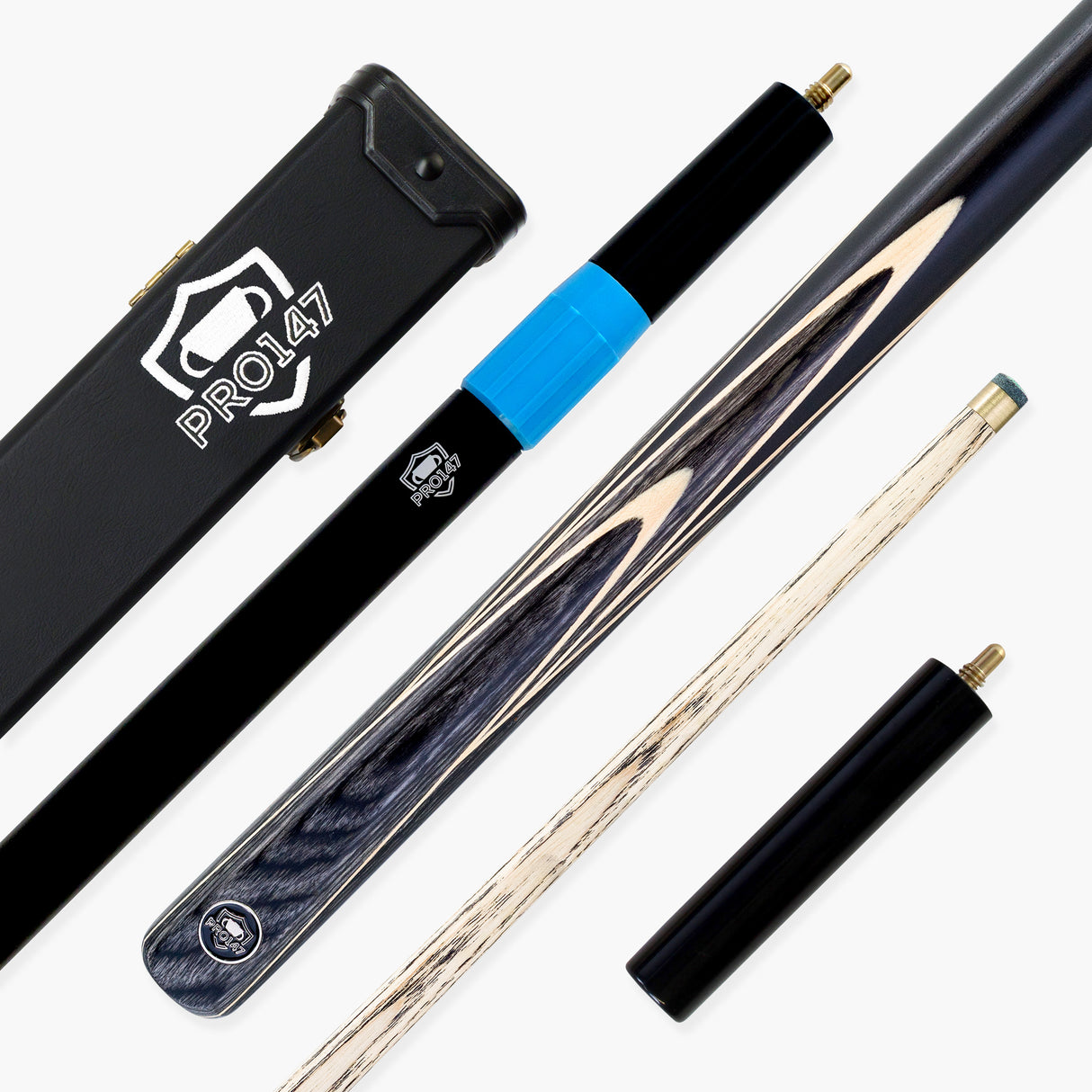 PRO147 Apollo 58 Inch 3/4 Jointed Hand Spliced Premium Snooker and Pool Cue and Case Set 9.5mm Tip