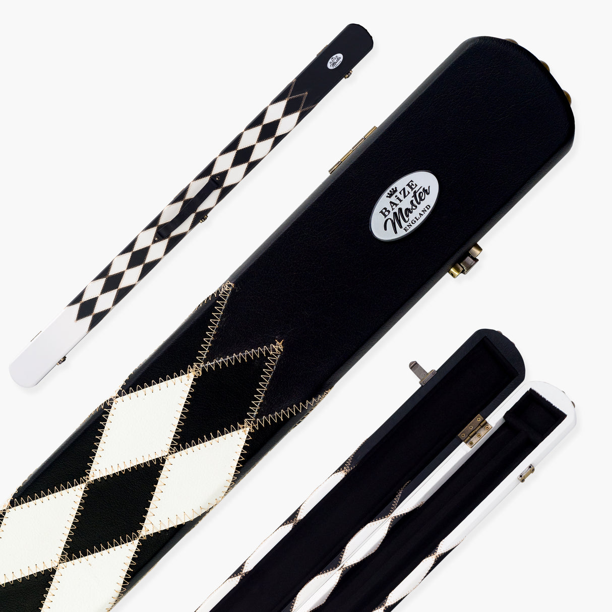 Baize Master 3/4 Joint 2 Slot DIAMONDS Luxury Round End Case with Studs - Holds 1 x ¾ Cue + Extensions and Accessories