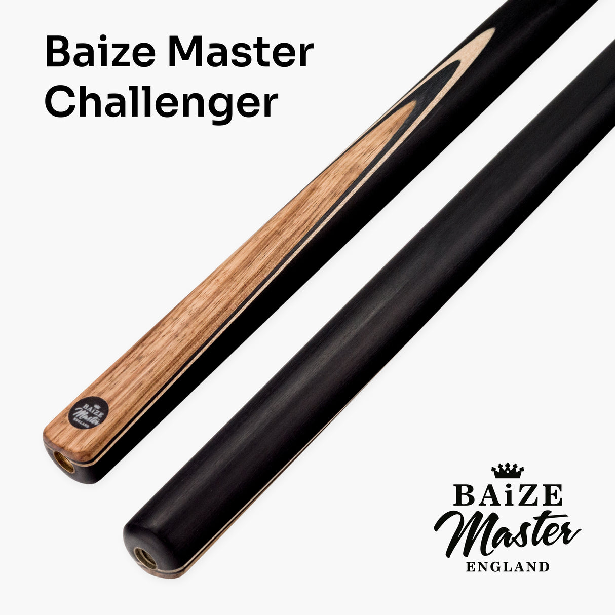 Baize Master Challenger 2 Piece Snooker Pool Cue and Case Set 9.5mm Pro Leather Tip with Black Hard Case