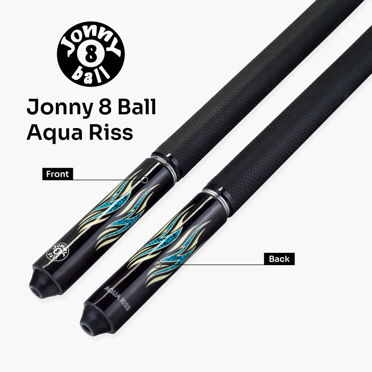 Jonny 8 Ball Aqua RISS 2 Piece American Pool Break and Jump Cue with 13mm Phenolic Tip