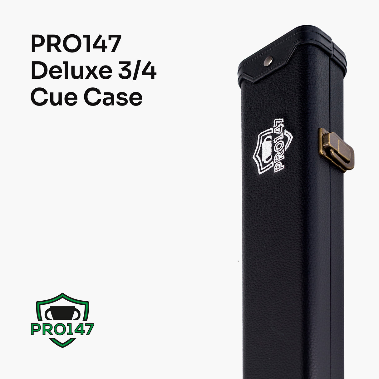 PRO147 3/4 Deluxe Black Snooker and Pool Case with Plastic Ends – Holds 1 x ¾ Joint Cue + Extensions PRO147