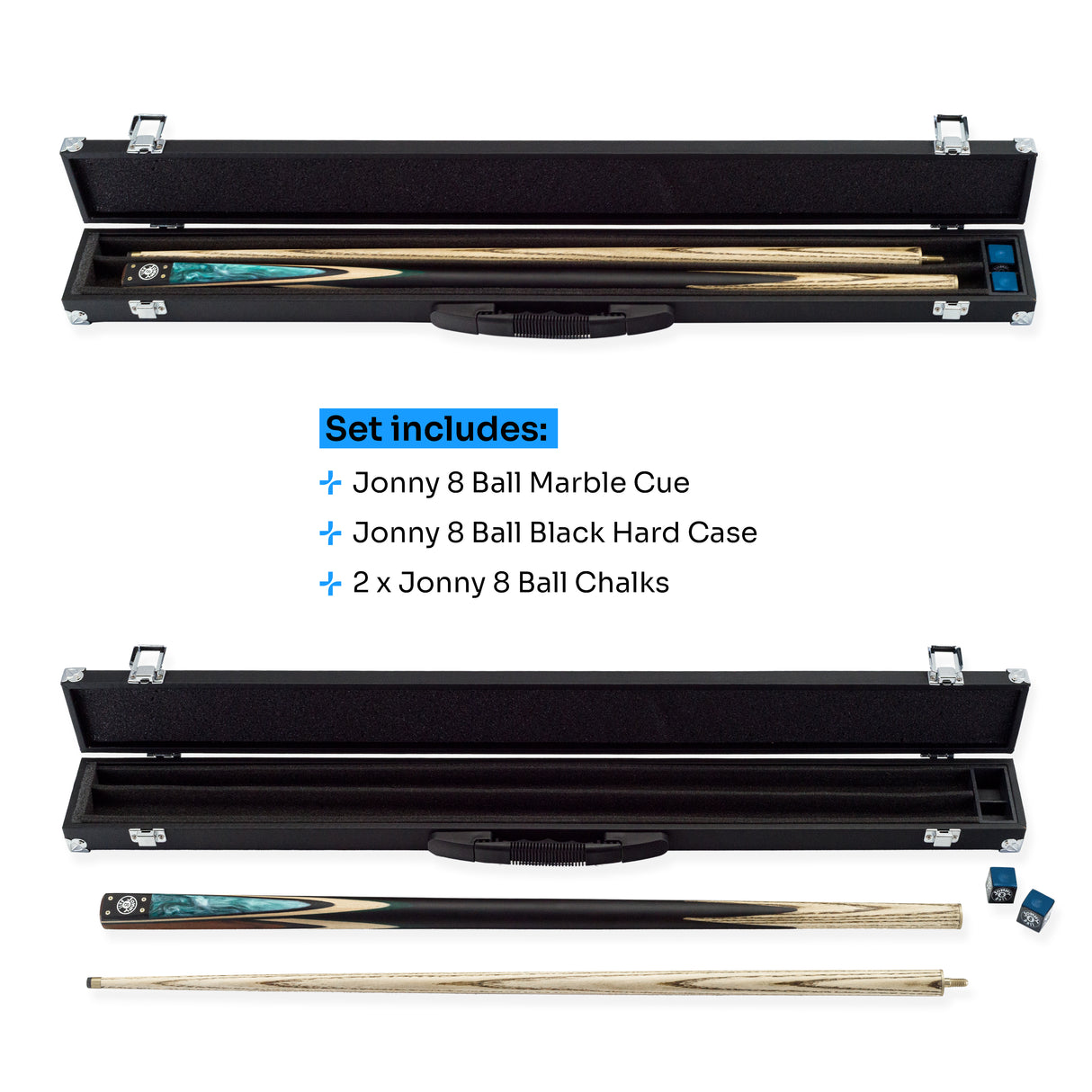 Jonny 8 Ball Marble 2 Piece Snooker and Pool Cue and Case Set 9mm Tip