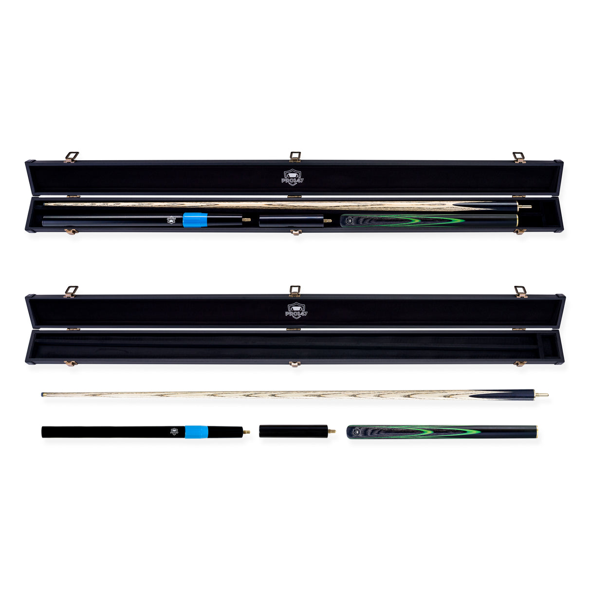 PRO147 Apollo 58 Inch 3/4 Jointed Hand Spliced Premium Snooker and Pool Cue and Case Set 9.5mm Tip