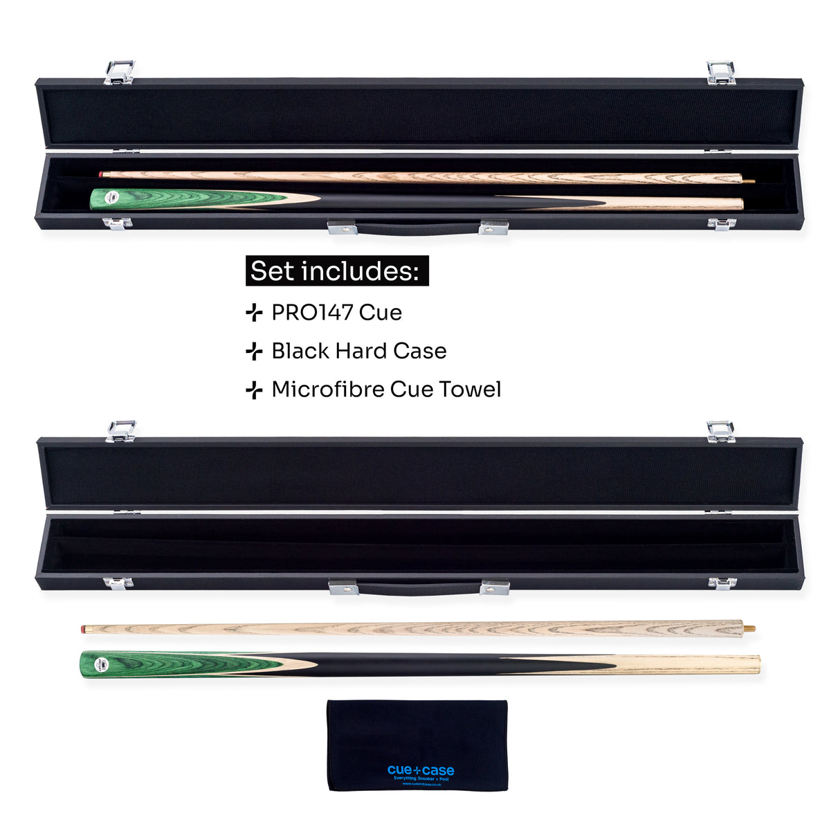 PRO147 Windsor 2 Piece Snooker and Pool Cue and Case Set 9.5mm Red Professional Tip