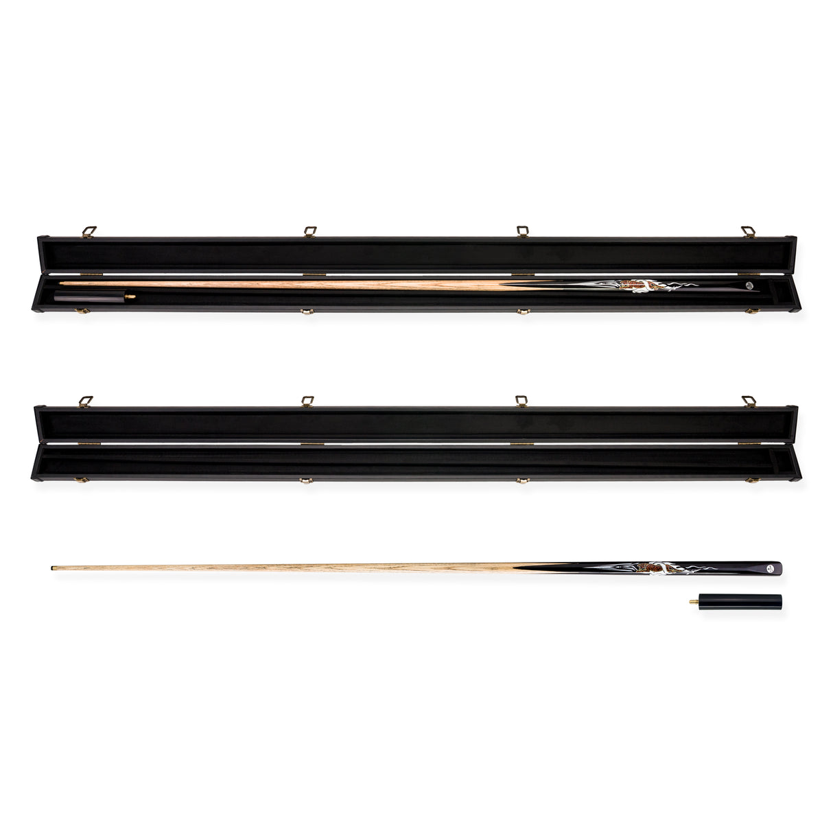 Kudos Flaming Tiger 57 Inch One Piece English Pool Cue and Case Set 8.5mm Tip