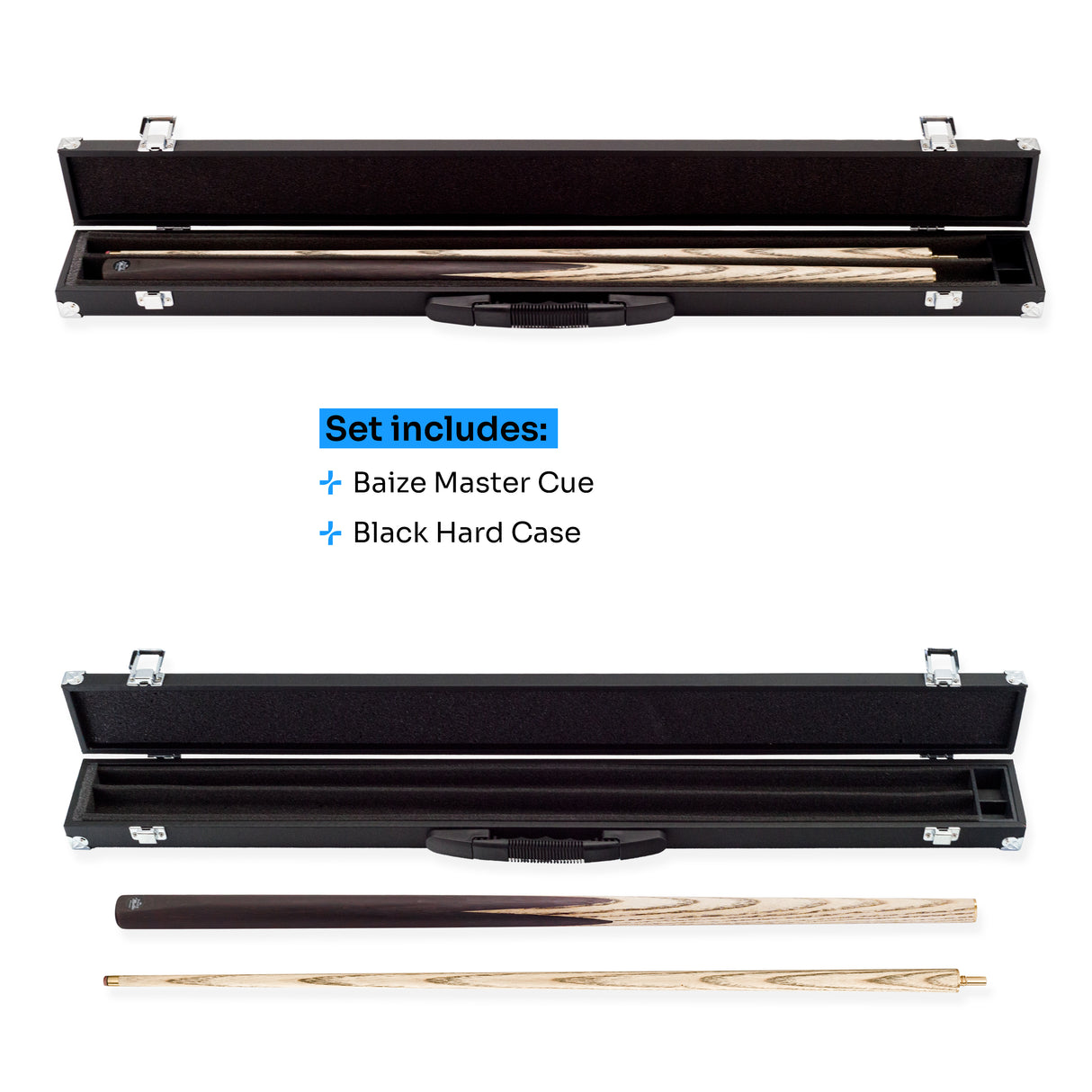 Baize Master Challenger 2 Piece Snooker Pool Cue and Case Set 9.5mm Pro Leather Tip with Black Hard Case