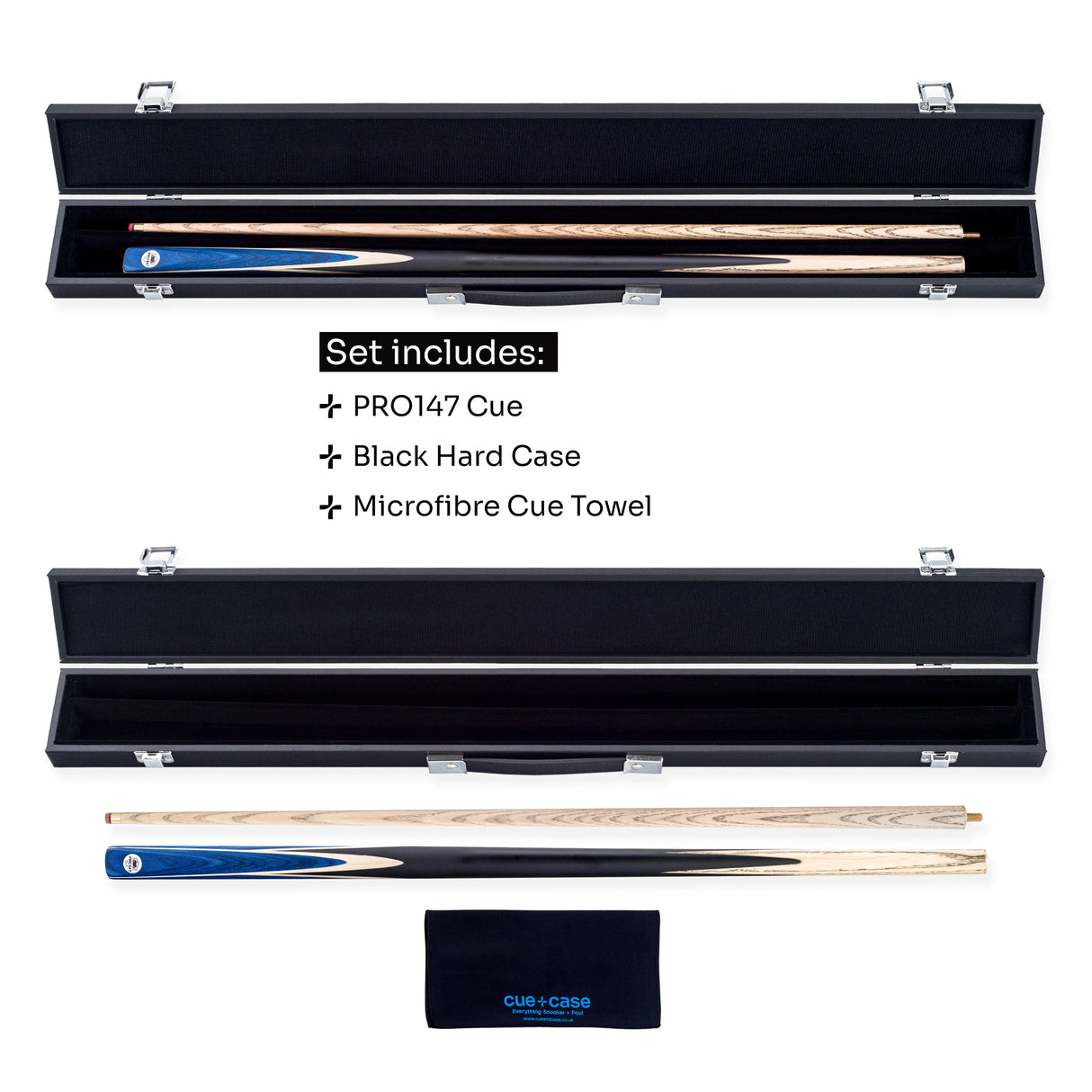 PRO147 Windsor 2 Piece Snooker and Pool Cue and Case Set 9.5mm Red Professional Tip