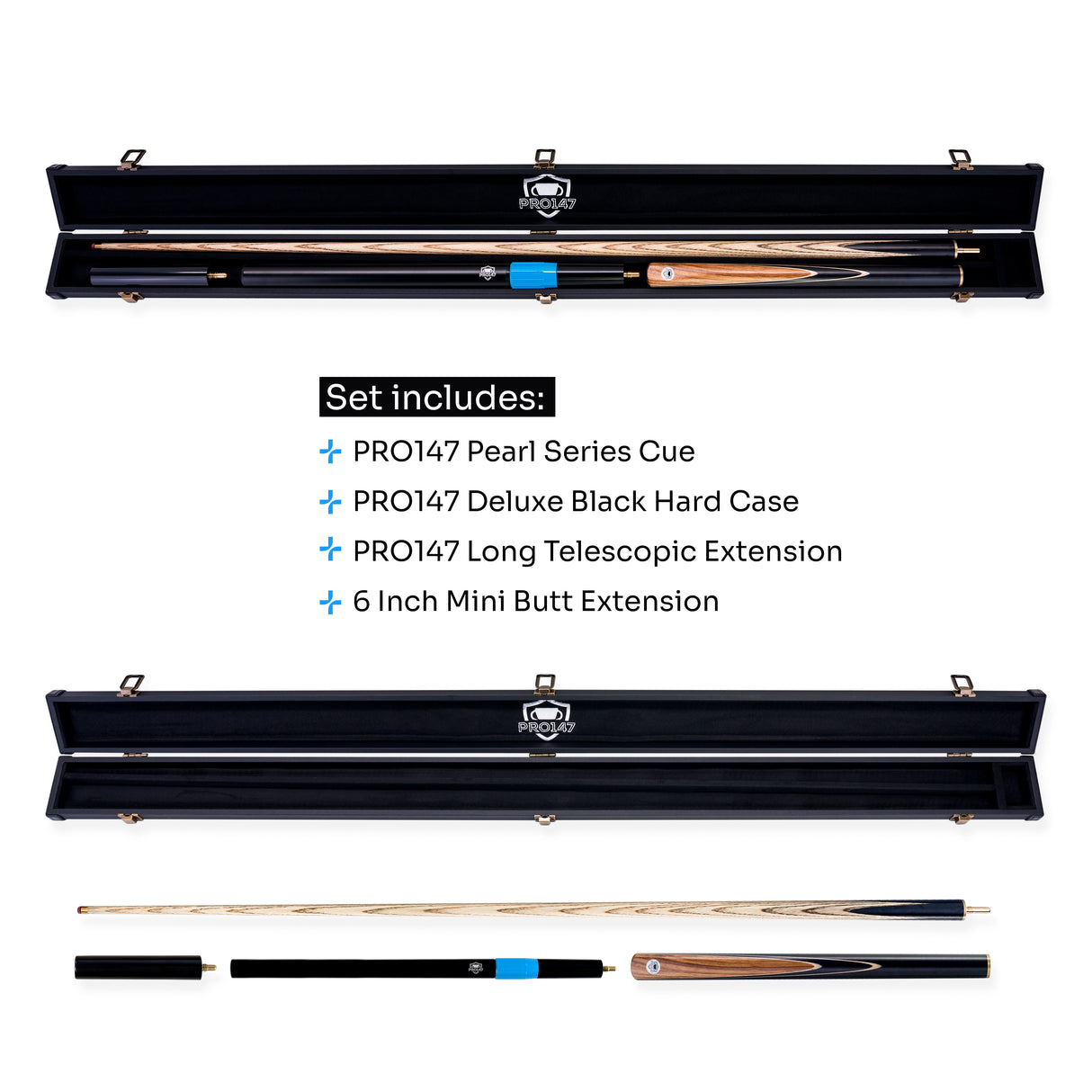 PRO147 Pearl Series Hazel Burl 3/4 Joint Deluxe Cue and Case Set with 9.5mm Professional Red Leather Tip