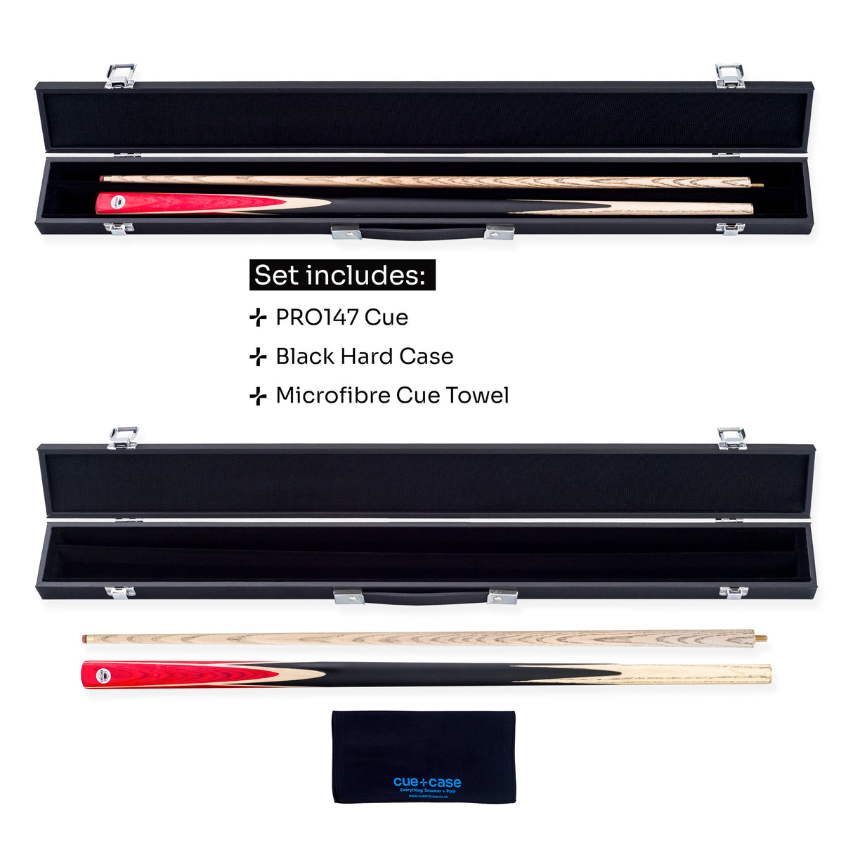 PRO147 Windsor 2 Piece Snooker and Pool Cue and Case Set 9.5mm Red Professional Tip