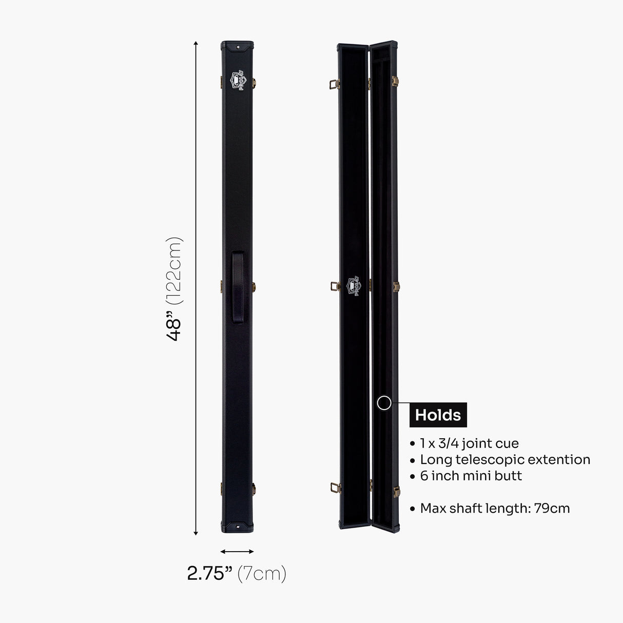PRO147 3/4 Deluxe Black Snooker and Pool Case with Plastic Ends – Holds 1 x ¾ Joint Cue + Extensions PRO147