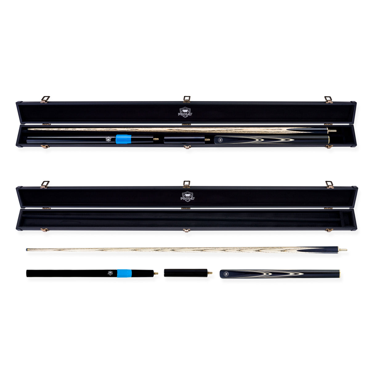 PRO147 Apollo 58 Inch 3/4 Jointed Hand Spliced Premium Snooker and Pool Cue and Case Set 9.5mm Tip