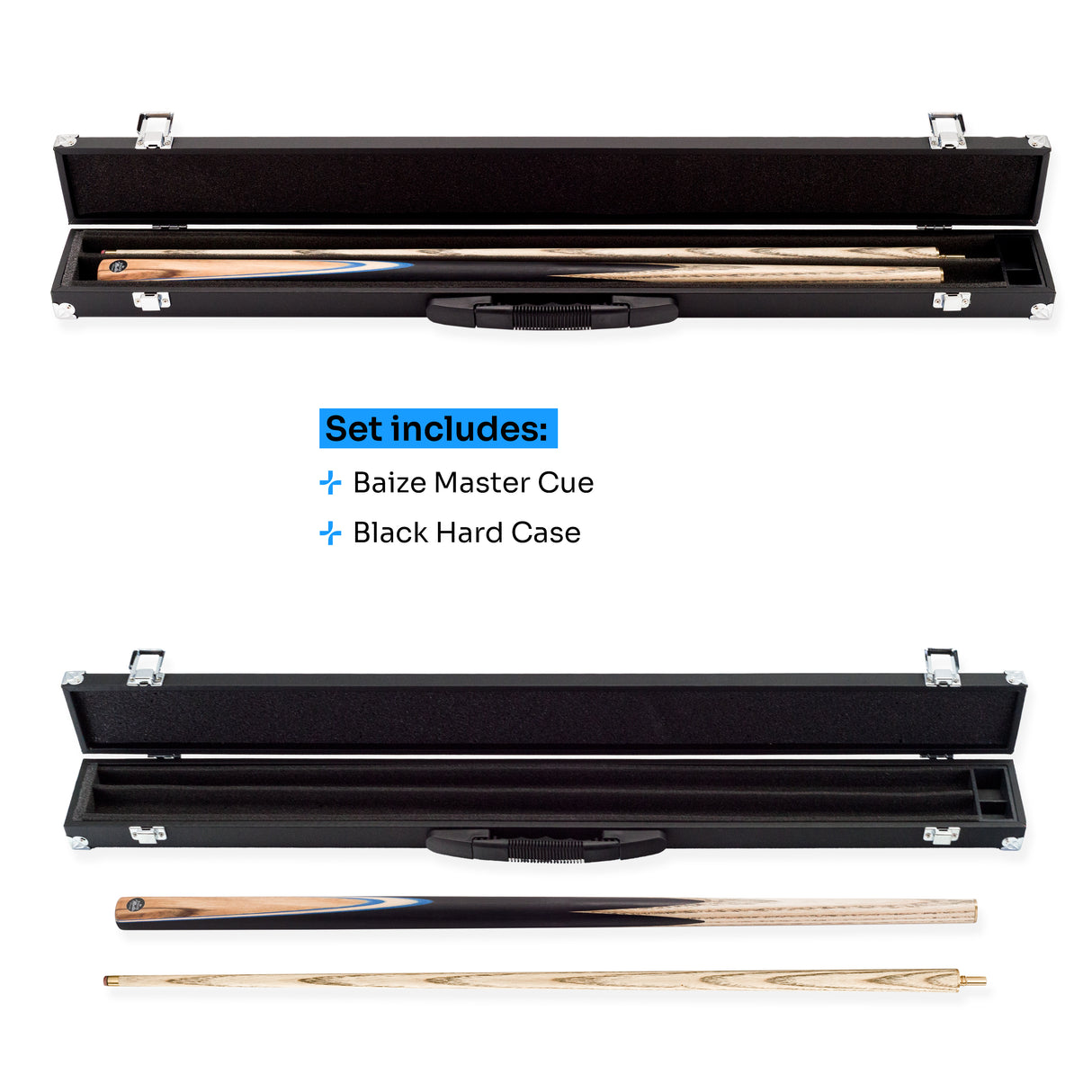 Baize Master Challenger 2 Piece Snooker Pool Cue and Case Set 9.5mm Pro Leather Tip with Black Hard Case