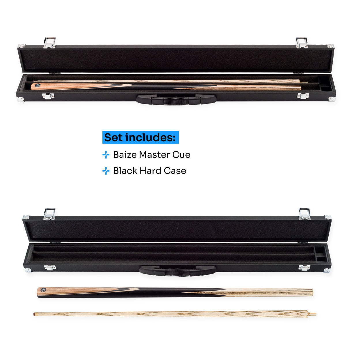 Baize Master Challenger 2 Piece Snooker Pool Cue and Case Set 9.5mm Pro Leather Tip with Black Hard Case