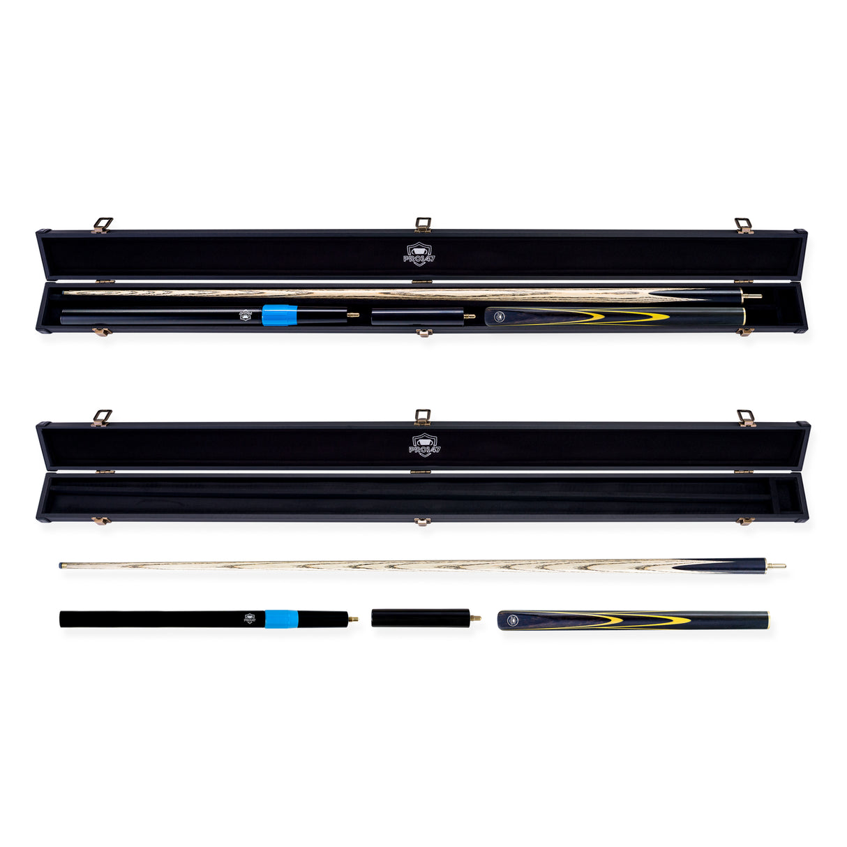PRO147 Apollo 58 Inch 3/4 Jointed Hand Spliced Premium Snooker and Pool Cue and Case Set 9.5mm Tip