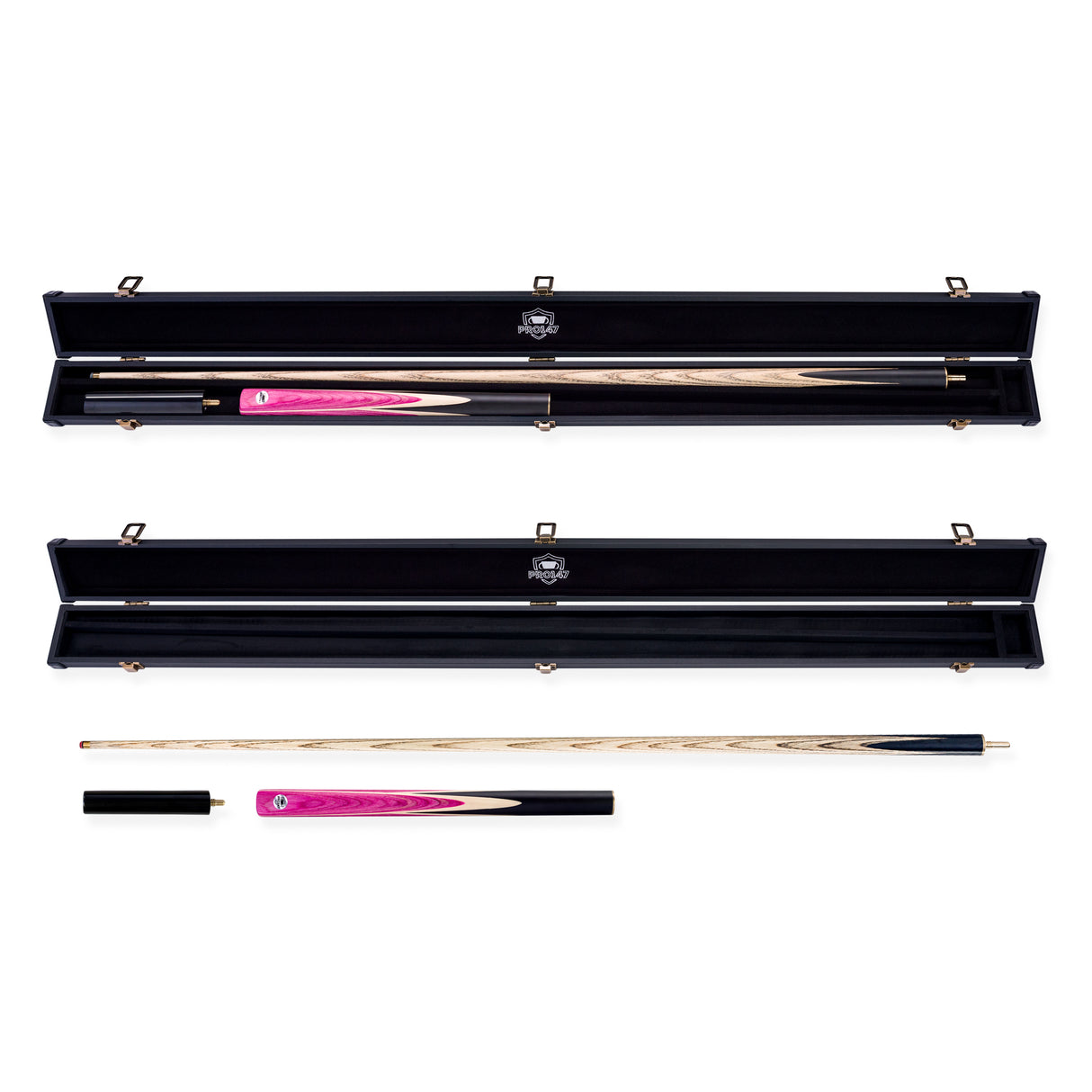 PRO147 Pink Windser 3/4 Joint Snooker and Pool Cue and Case Set 9.5mm Red Layered Tip