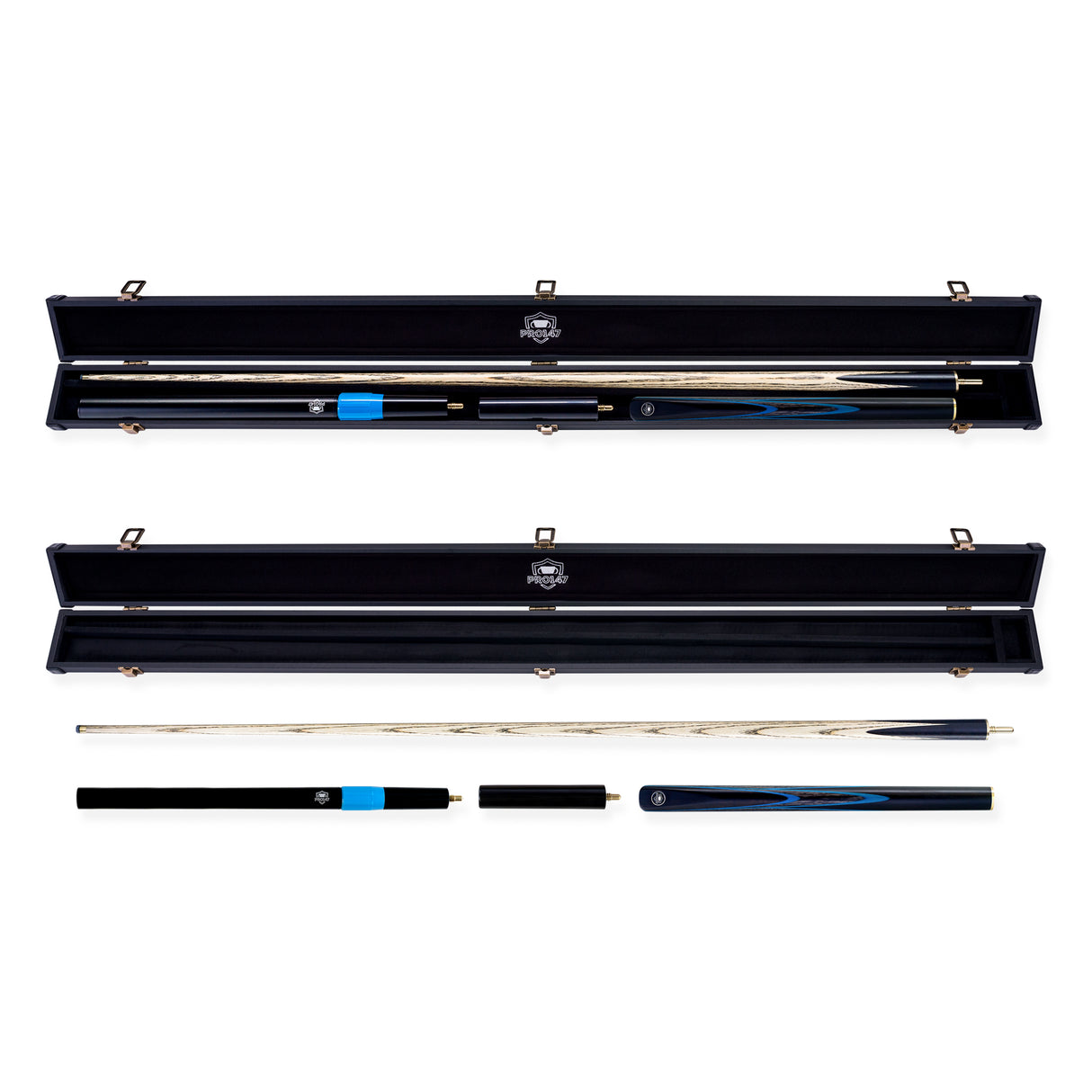 PRO147 Apollo 58 Inch 3/4 Jointed Hand Spliced Premium Snooker and Pool Cue and Case Set 9.5mm Tip
