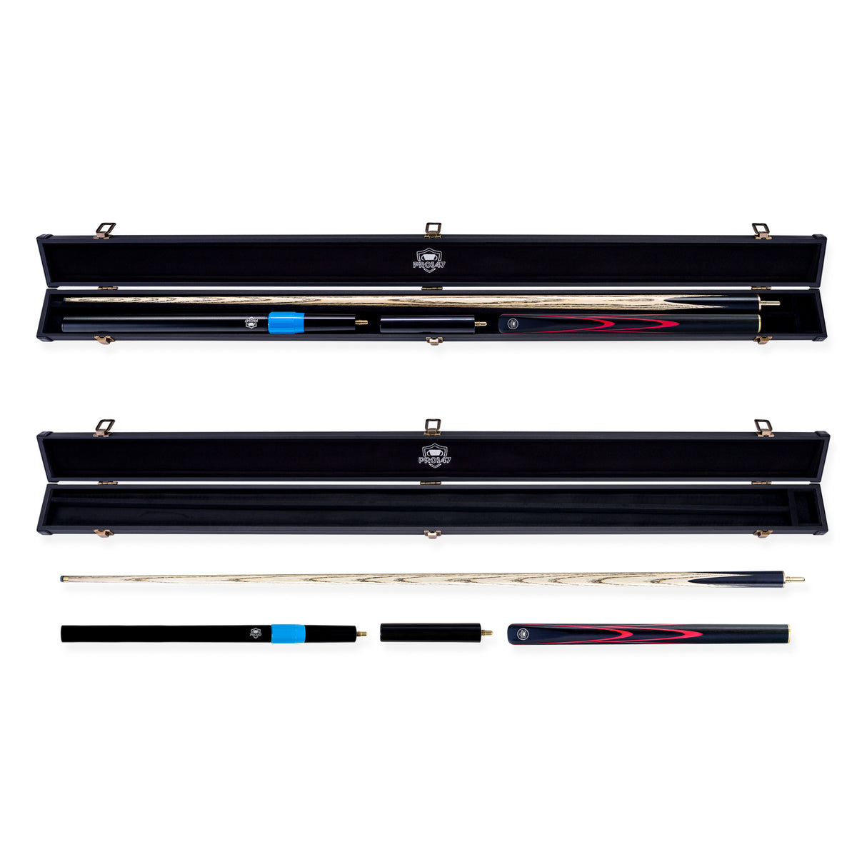 PRO147 Apollo 58 Inch 3/4 Jointed Hand Spliced Premium Snooker and Pool Cue and Case Set 9.5mm Tip