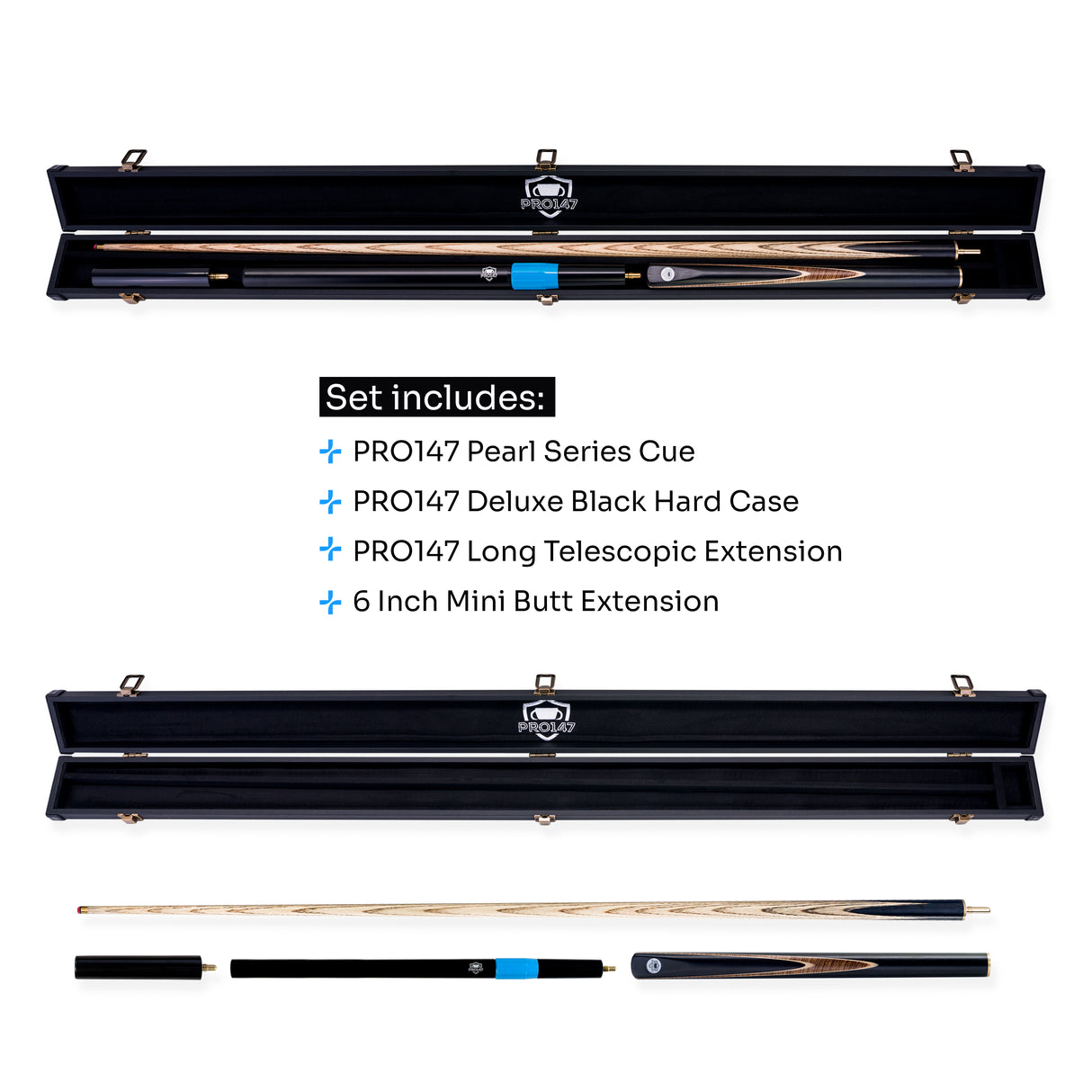 PRO147 Pearl Series Zebra 3/4 Joint Deluxe Cue and Case Set with 9.5mm Professional Red Leather Tip