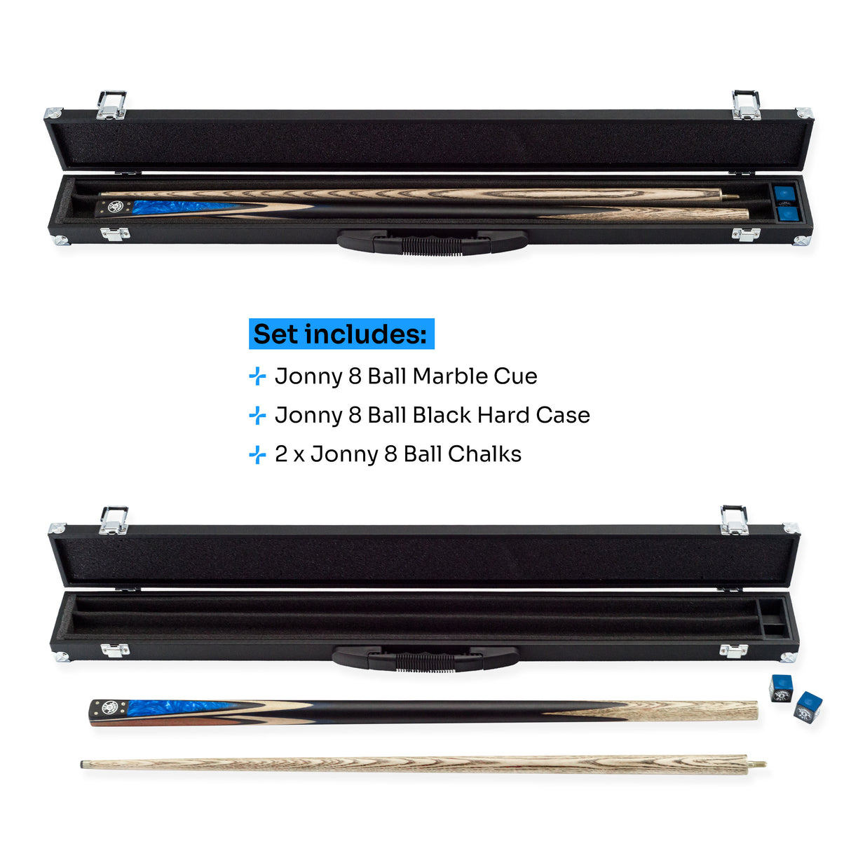 Jonny 8 Ball Marble 2 Piece Snooker and Pool Cue and Case Set 9mm Tip