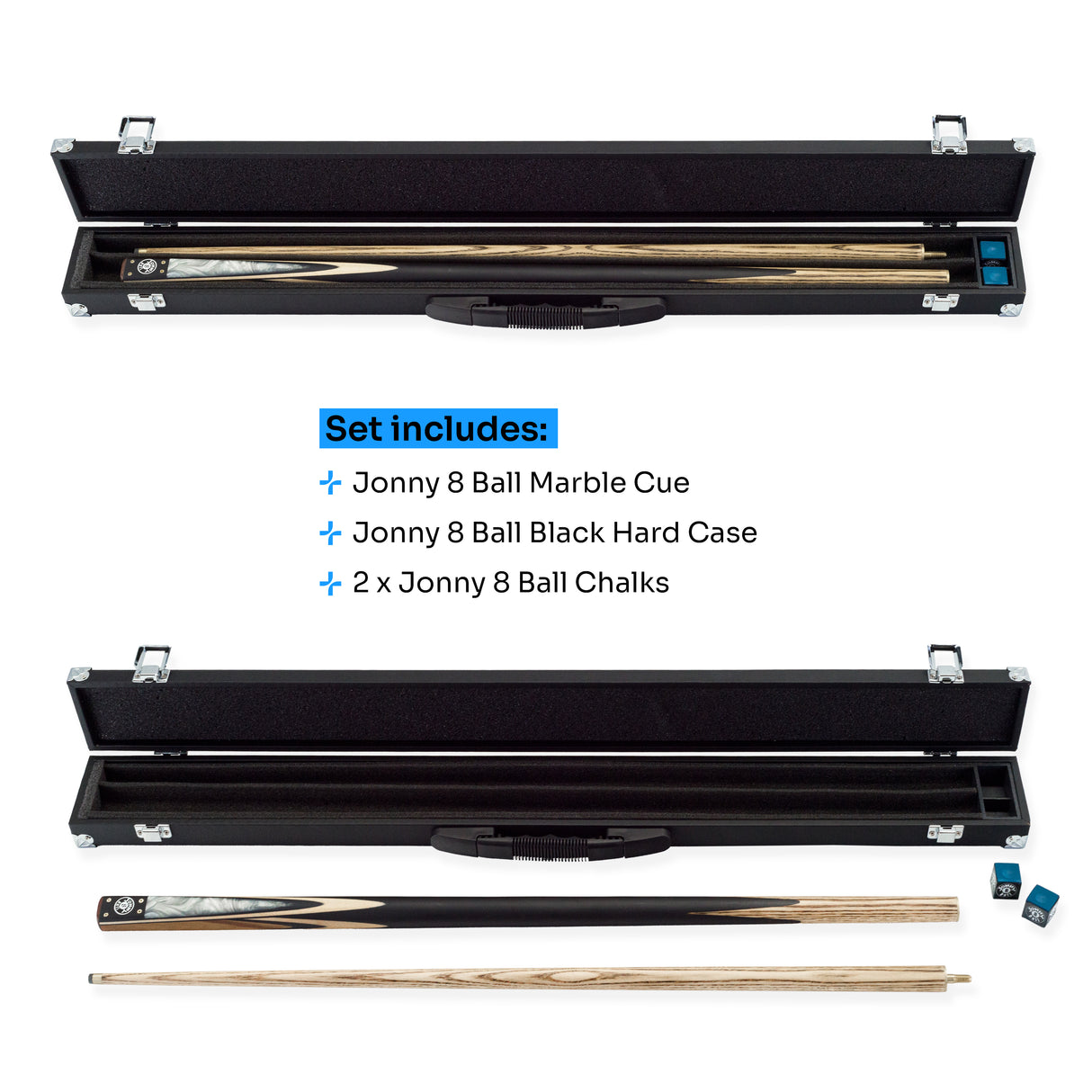 Jonny 8 Ball Marble 2 Piece Snooker and Pool Cue and Case Set 9mm Tip