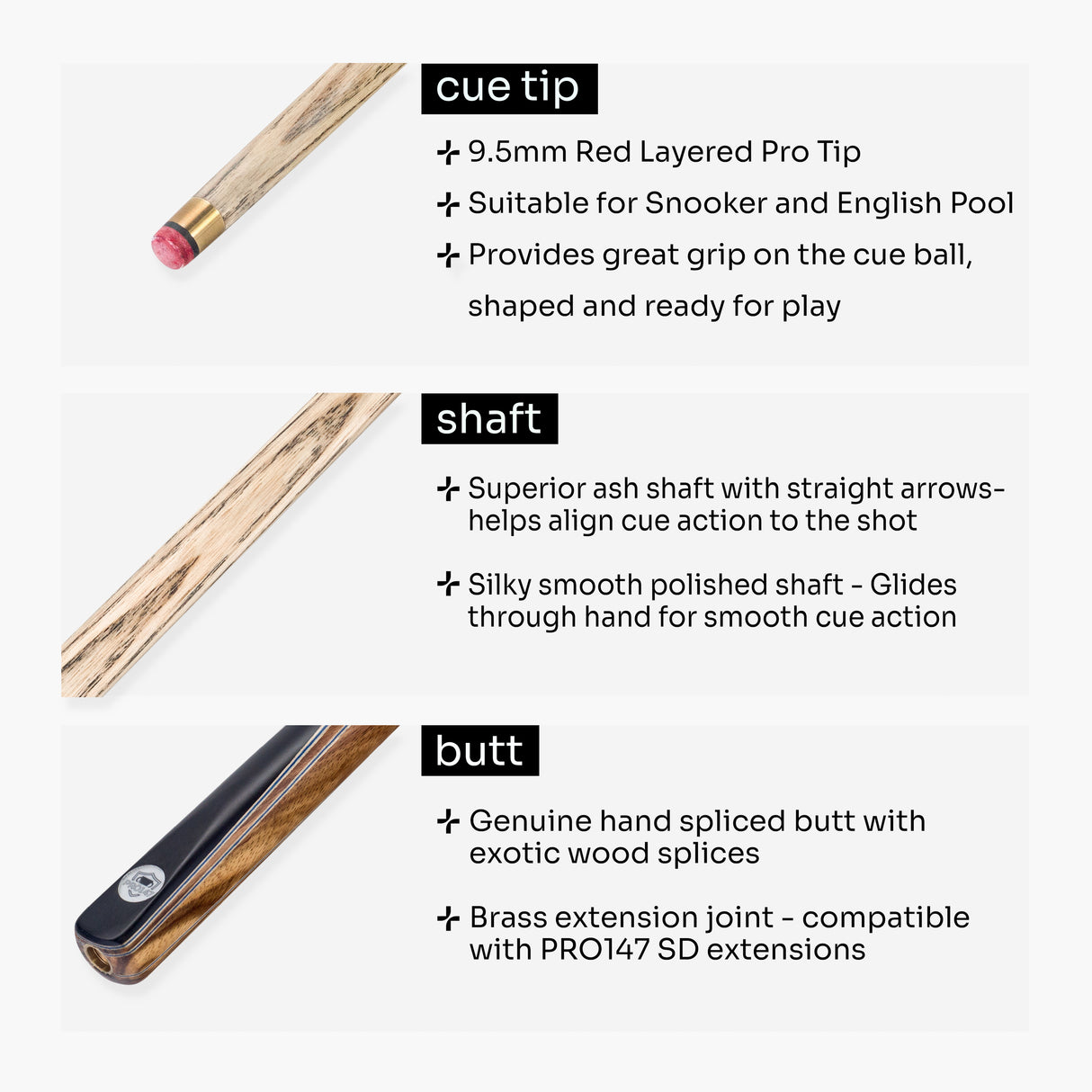 PRO147 Pearl Series Blue Zebra 3/4 Joint Cue with 9.5mm Professional Red Leather Tip