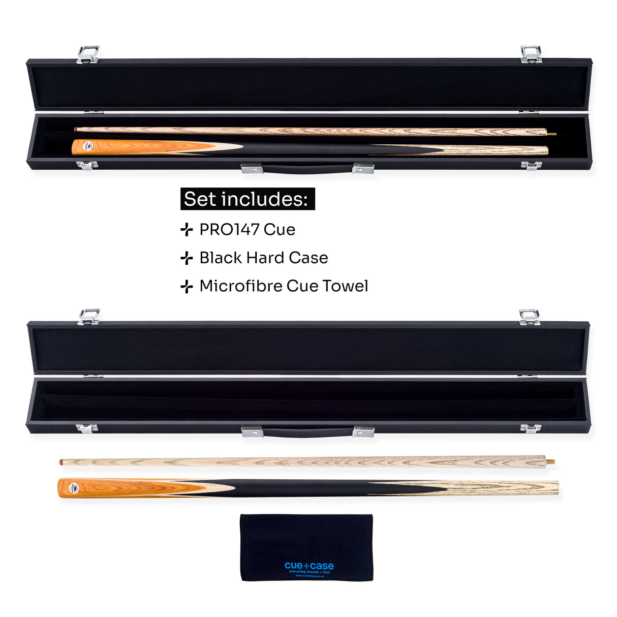 PRO147 Windsor 2 Piece Snooker and Pool Cue and Case Set 9.5mm Red Professional Tip