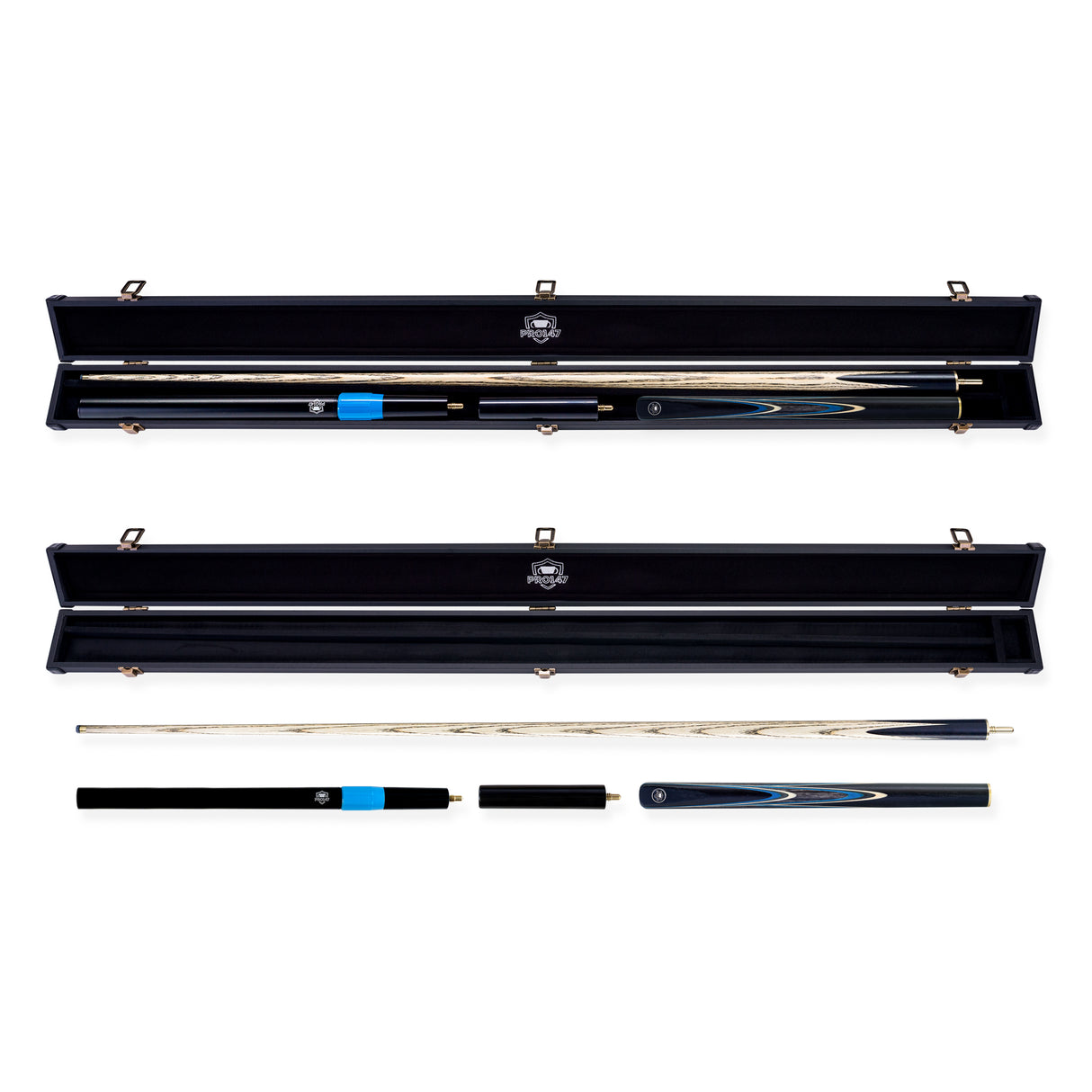 PRO147 Apollo 58 Inch 3/4 Jointed Hand Spliced Premium Snooker and Pool Cue and Case Set 9.5mm Tip