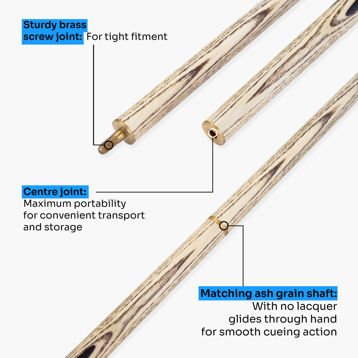Spartan Fury CONQUEST 2 Piece Matching Ash Centre Joint Snooker Pool Cue 9.5mm Tip