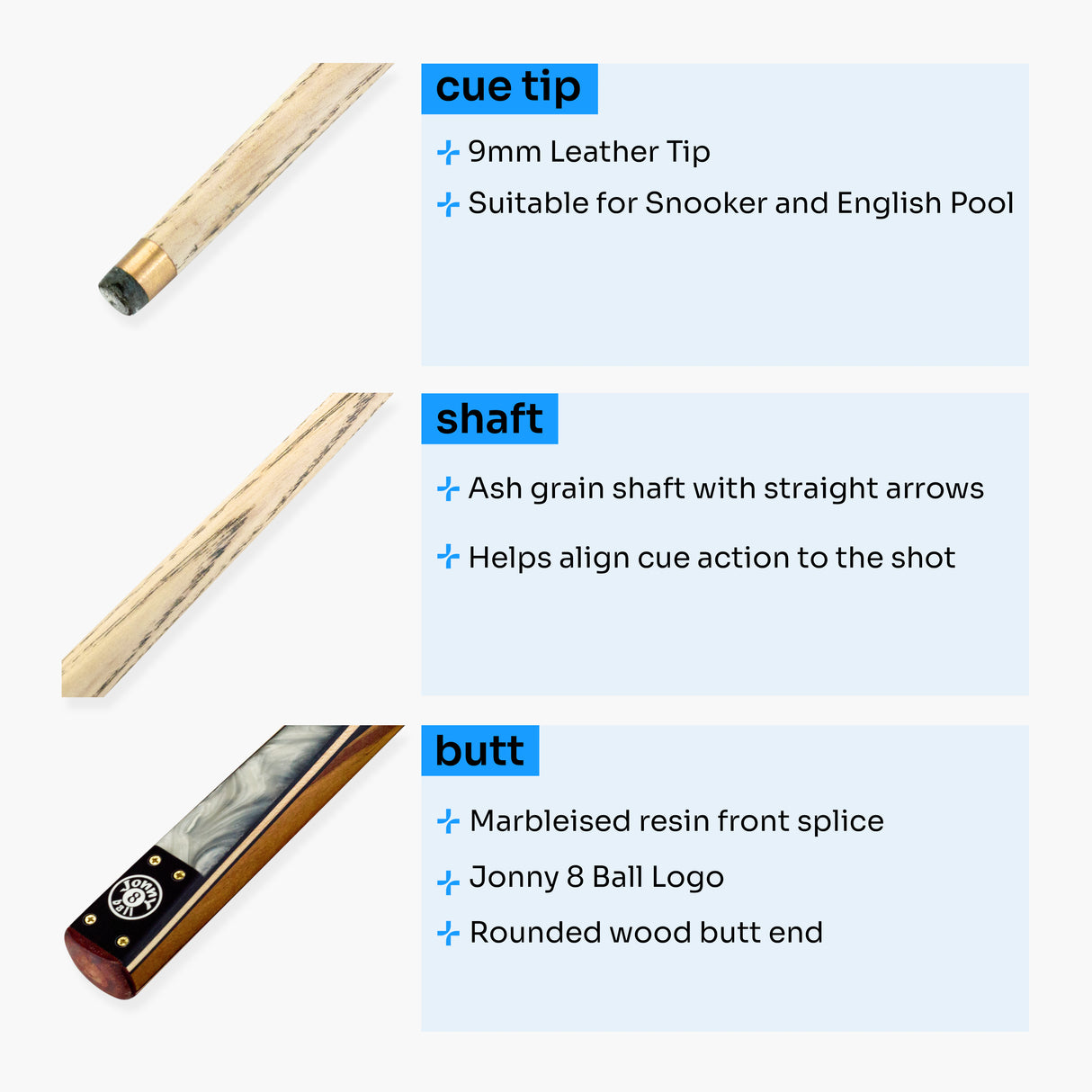 Jonny 8 Ball Marble 2 Piece Snooker and Pool Cue and Case Set 9mm Tip