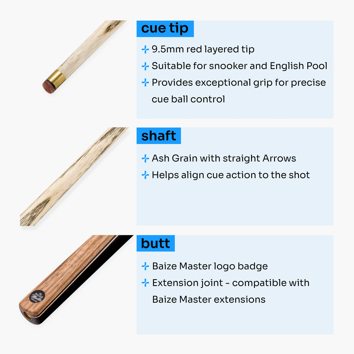 Baize Master Challenger 2 Piece Snooker Pool Cue and Case Set 9.5mm Pro Leather Tip with Black Hard Case