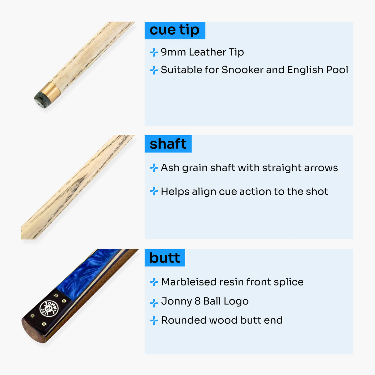 Jonny 8 Ball Marble 2 Piece Snooker and Pool Cue and Case Set 9mm Tip