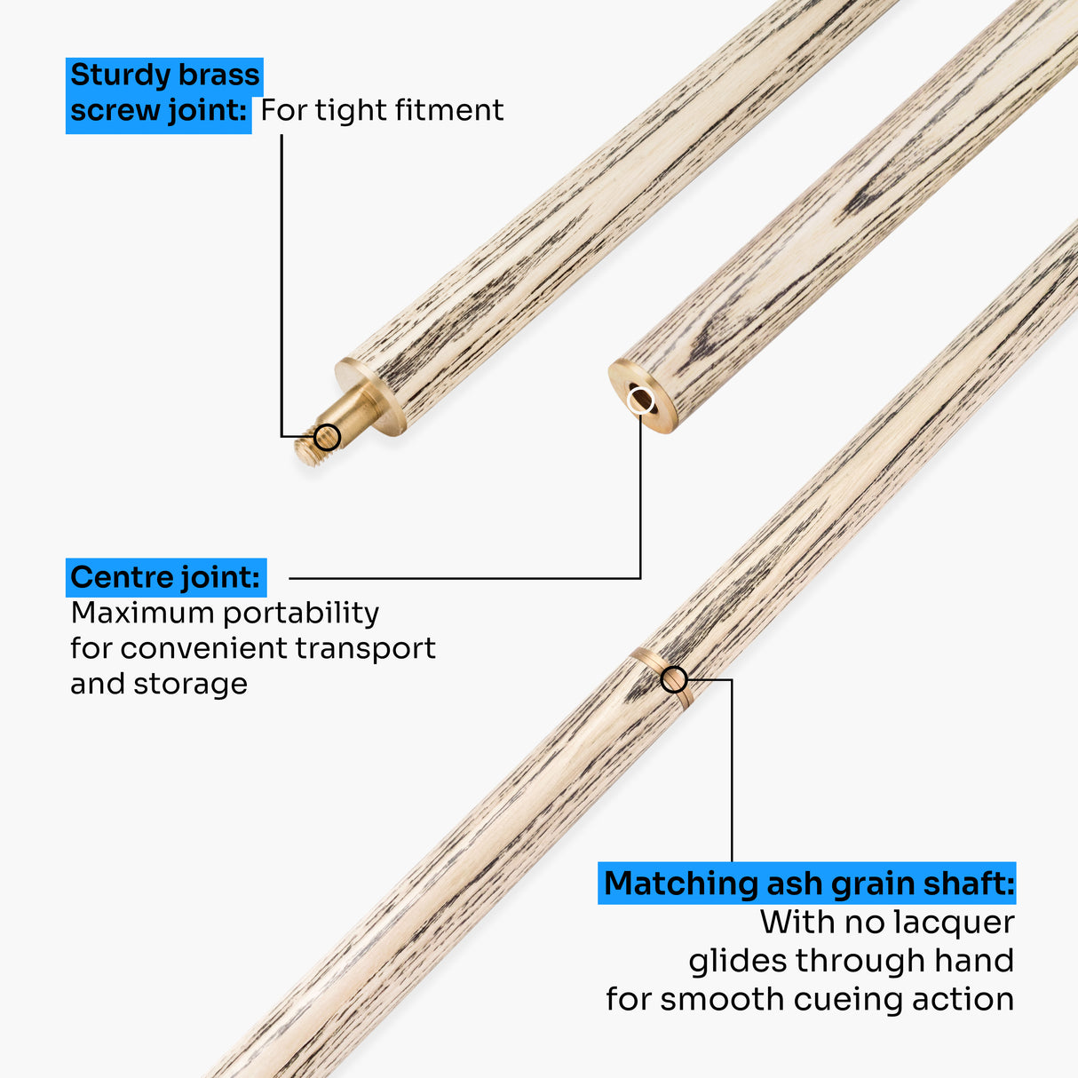 Kudos DIAMOND 57 Inch 2 Piece Matching Ash Grain Snooker Pool Cue - 9.5mm Tip