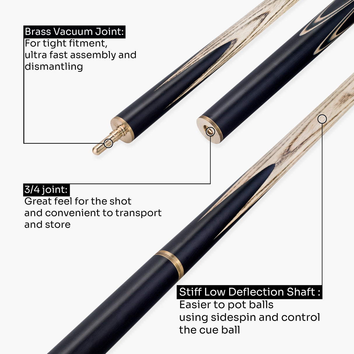 PRO147 Pearl Series Gold Burl 3/4 Joint Cue with 9.5mm Professional Red Leather Tip