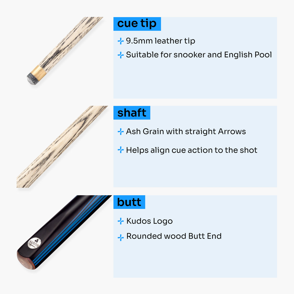 Kudos DIAMOND 57 Inch 2 Piece Snooker and Pool Cue and Soft Case Set 9.5mm Tip