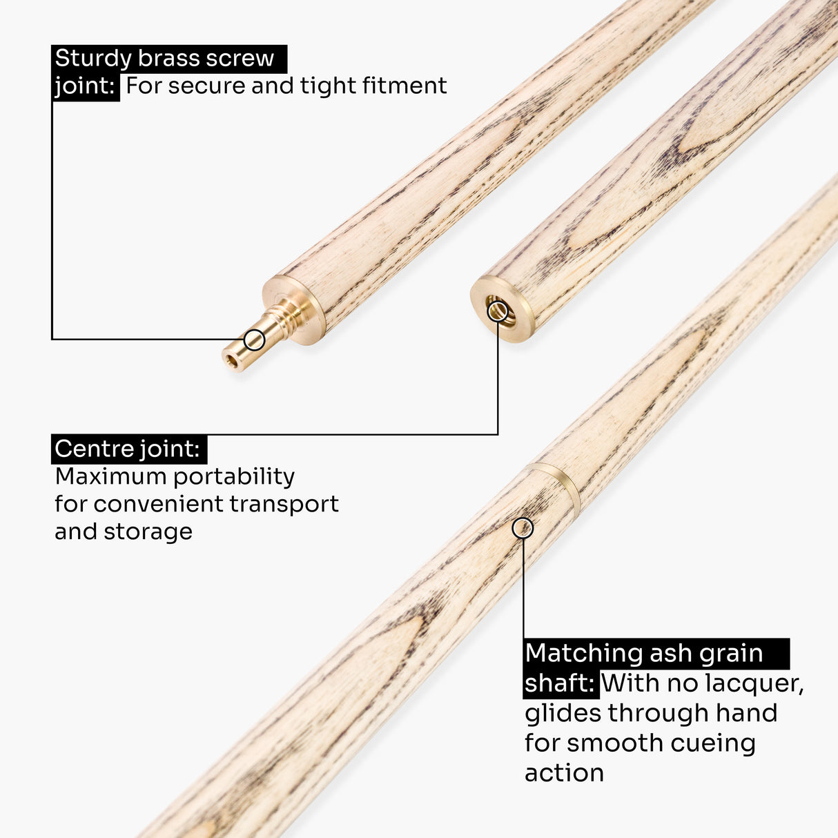 PRO147 Windser 57 Inch 2 Piece Ash Snooker and Pool Cue with 9.5mm Tip